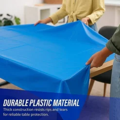 Genuine Joe Plastic Rectangular Table Covers, 108" Length x 54" Width, Plastic, Blue, 6 Per Pack, 4 Packs