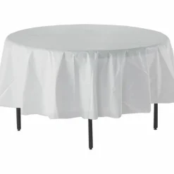 Genuine Joe Plastic Round Table Covers, 48"-60" Diameter, White, Pack Of 6