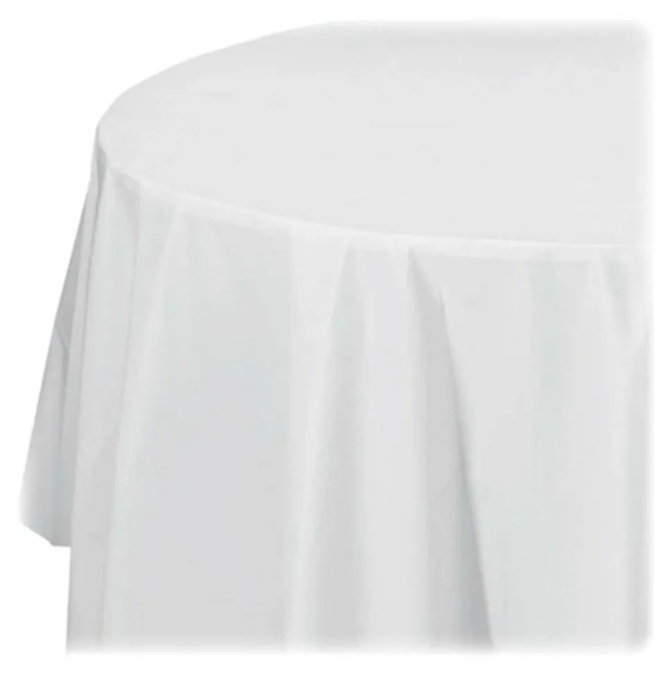 Genuine Joe Plastic Round Table Covers, 48"-60" Diameter, White, Pack Of 6