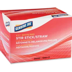 Genuine Joe Plastic Stir Sticks, White/Red, Box Of 1,000 Stir Sticks