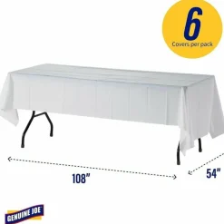 Genuine Joe Plastic Table Covers, 54" x 108", White, Pack Of 6