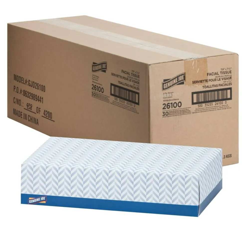 Genuine Joe 2-Ply Facial Tissue, 100 Sheets Per Box, Case Of 30 Boxes