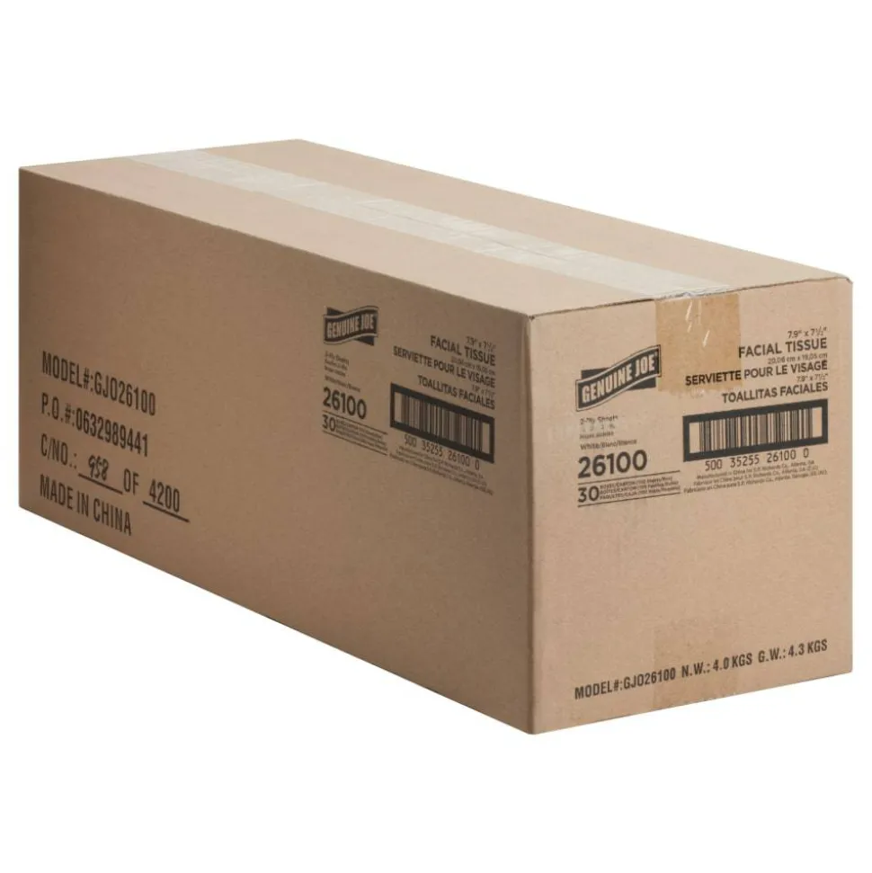 Genuine Joe 2-Ply Facial Tissue, 100 Sheets Per Box, Case Of 30 Boxes