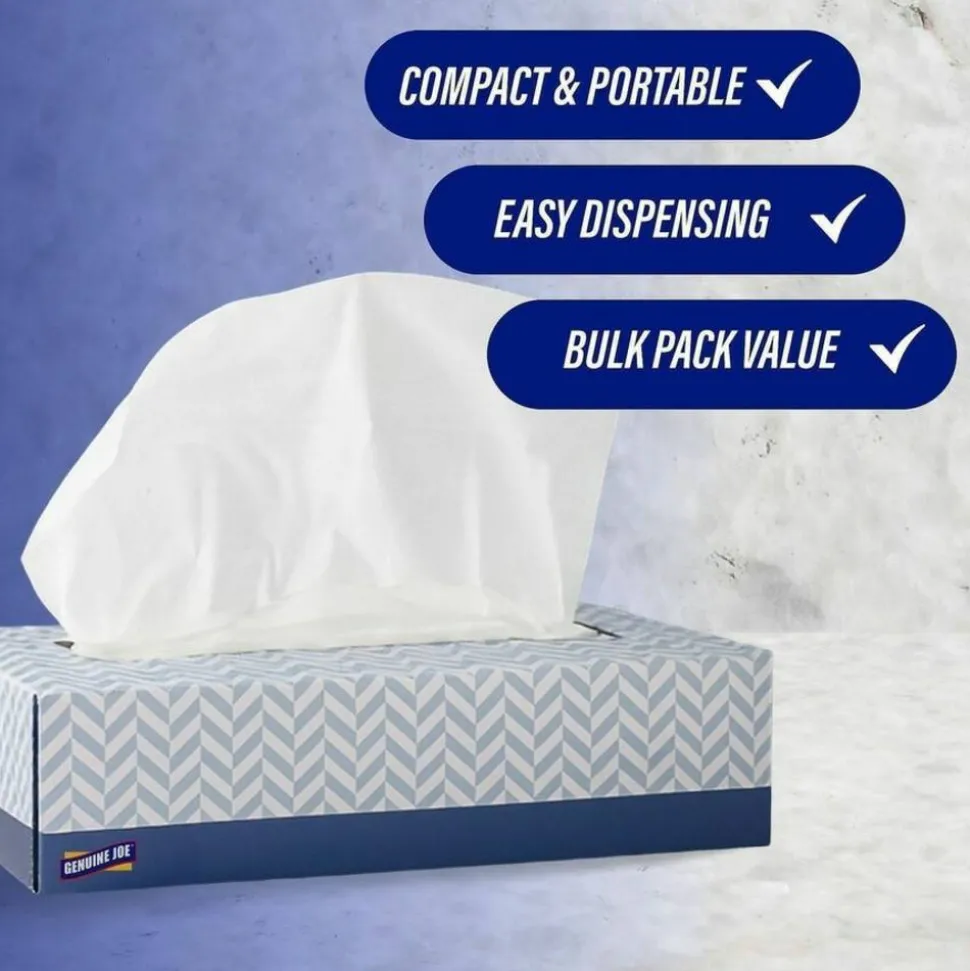 Genuine Joe 2-Ply Facial Tissue, 100 Sheets Per Box, Case Of 30 Boxes