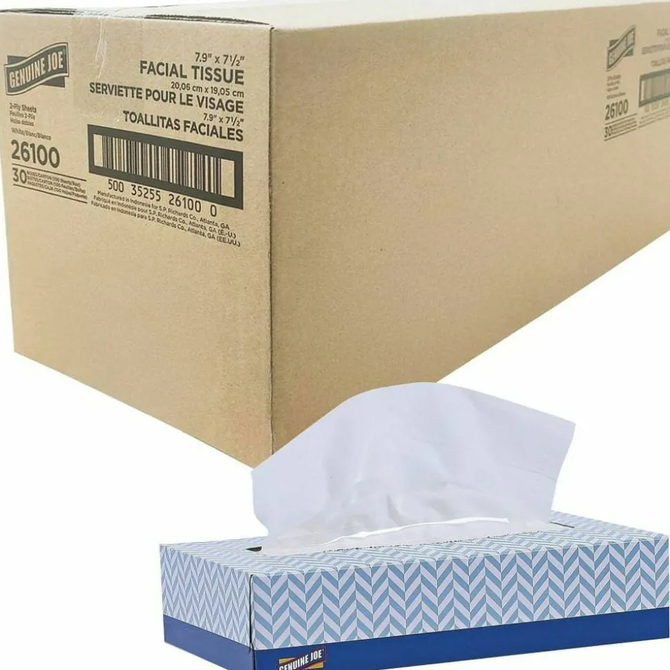 Genuine Joe 2-Ply Facial Tissue, 100 Sheets Per Box, Case Of 30 Boxes