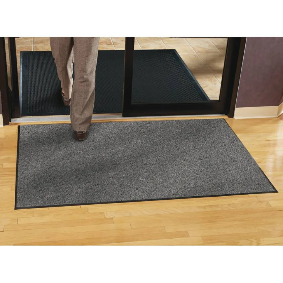 Genuine Joe Silver Series Indoor Entry Mat - Building, Carpet, Hard Floor - 10 ft Length x 36" Width - Plush - Charcoal - 1Each