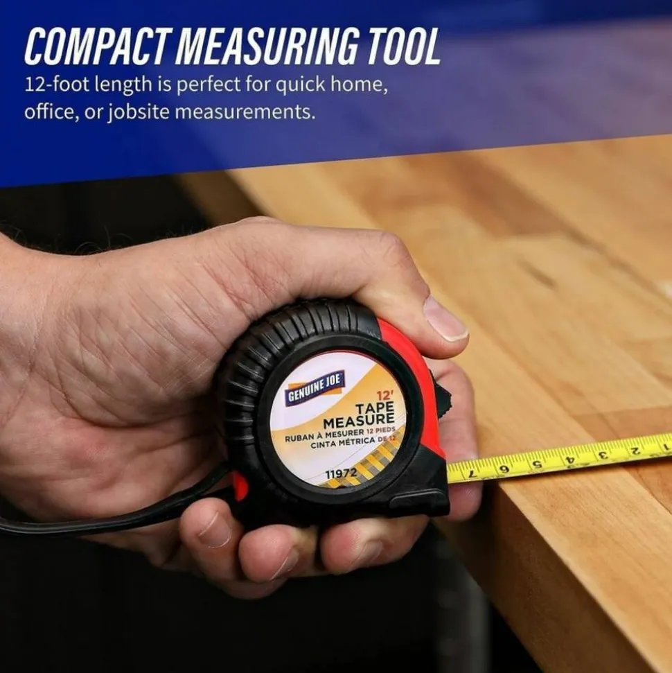 Genuine Joe Tape Measure - 12 ft Length - Imperial Measuring System - Red, Black - 1 Each