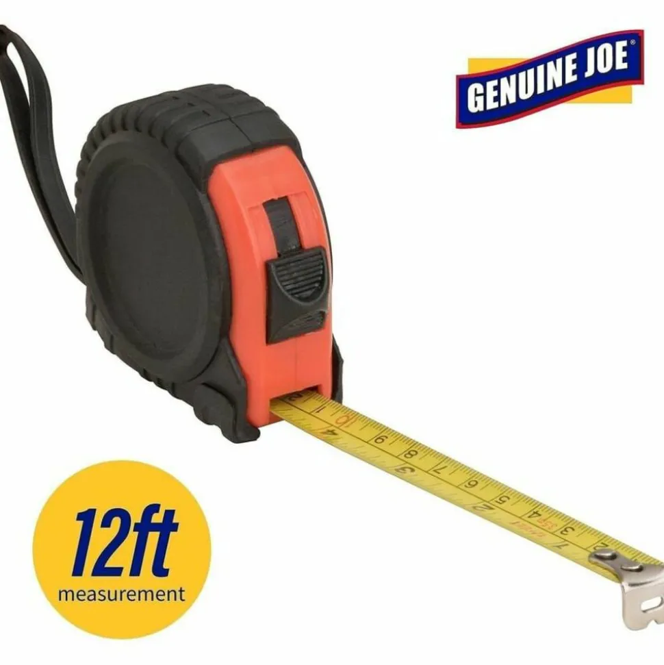 Genuine Joe Tape Measure - 12 ft Length - Imperial Measuring System - Red, Black - 1 Each