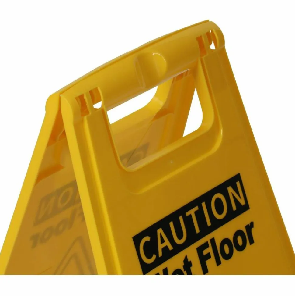 Genuine Joe Universal Graphic Wet Floor Sign - English, Spanish - Print/Message "Wet Floor" - Foldable - Yellow - 1 Each