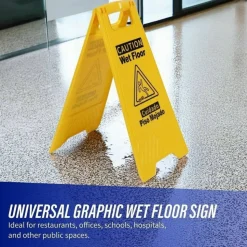 Genuine Joe Universal Graphic Wet Floor Sign - English, Spanish - Print/Message