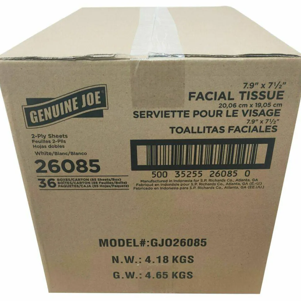 Genuine Joe Cube Box Facial Tissue - 2 Ply - Interfolded - White - 85/Box - 48 / Pallet
