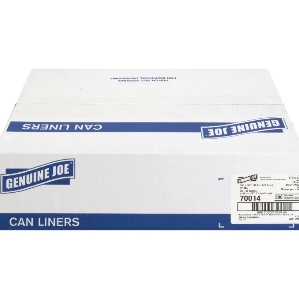 Genuine Joe Economy High-Density Can Liners, 0.55 mil, 55-60 Gallon, Translucent, Carton Of 200