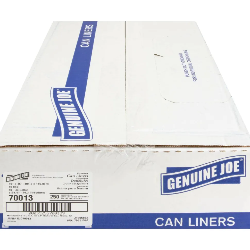 Genuine Joe Economy High-Density Can Liners, 0.47 mil, 45 Gallons, Translucent, Box Of 250
