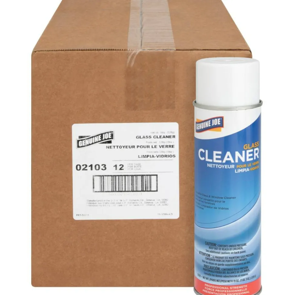 Genuine Joe Glass Cleaner Aerosol Spray, 19 Oz Can, Box Of 12