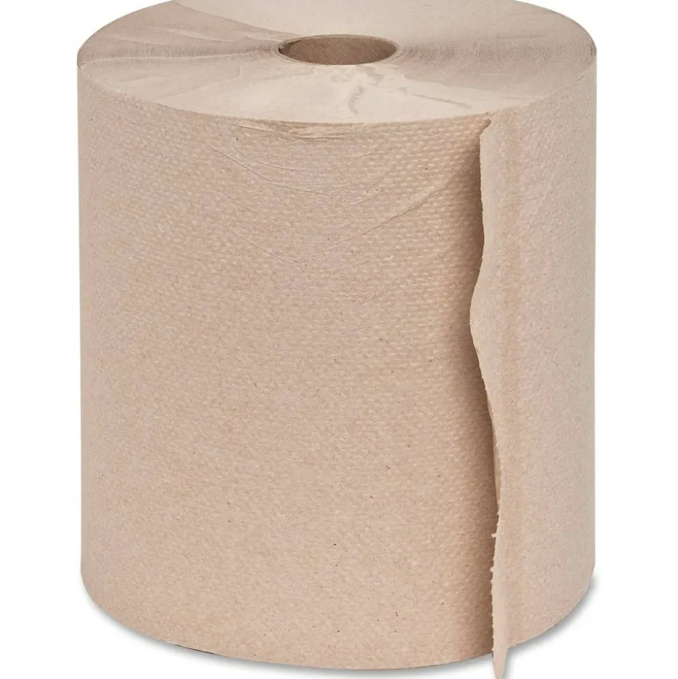 Genuine Joe Hardwound 1-Ply Paper Towels, 800' Per Roll, Brown, Pack Of 6 Rolls