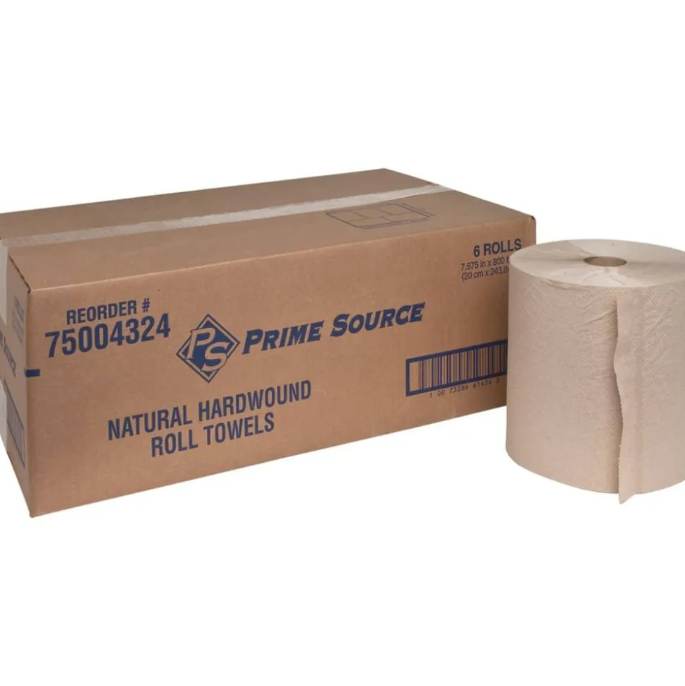 Genuine Joe Hardwound 1-Ply Paper Towels, 800' Per Roll, Brown, Pack Of 6 Rolls