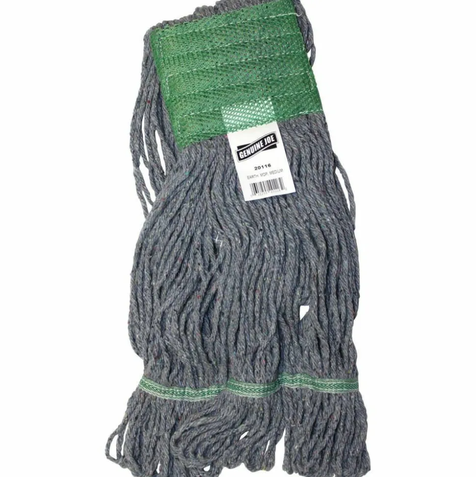 Genuine Joe 5" Headband Earth Mop Refill - Medium - Quick Drying - Polyester Fiber - Blue - 1 Each