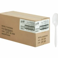 Genuine Joe Heavy/Medium-Weight Polypropylene Spoons, White, Box Of 1,000