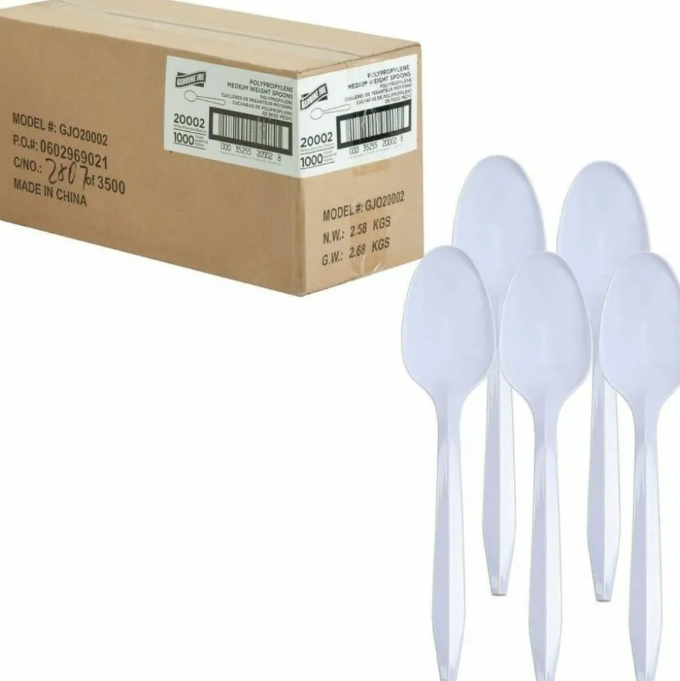 Genuine Joe Heavy/Medium-Weight Polypropylene Spoons, White, Box Of 1,000