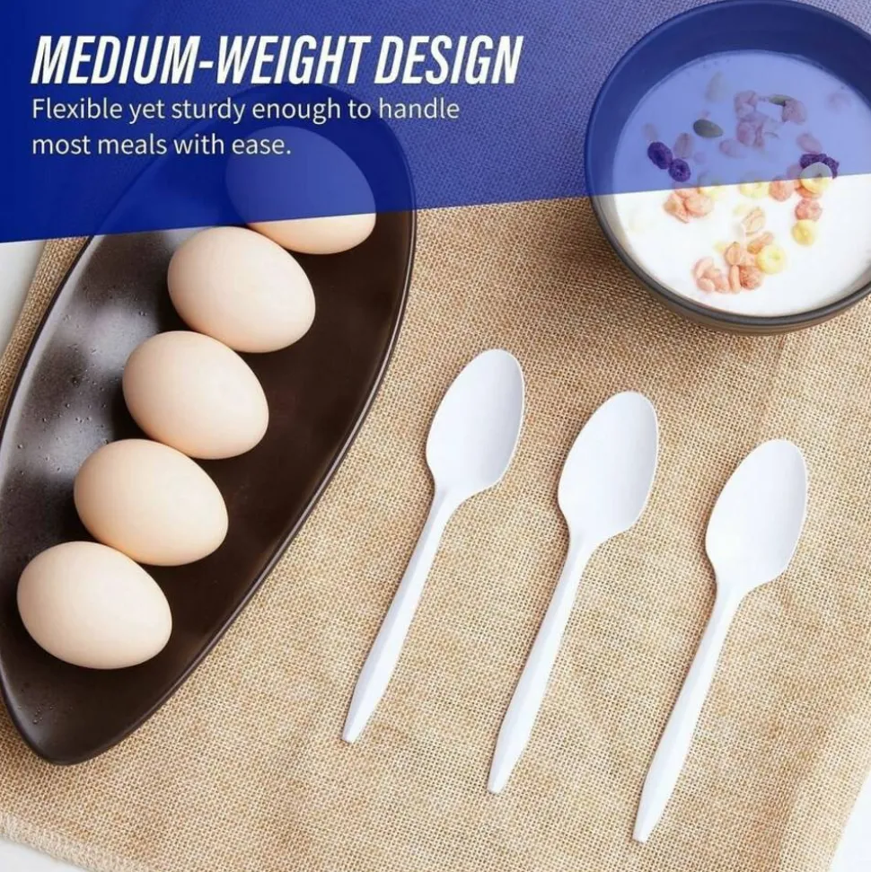 Genuine Joe Heavy/Medium-Weight Polypropylene Spoons, White, Box Of 1,000
