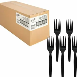 Genuine Joe Heavyweight Fork - 1 Piece(s) - Fork - 1 x Fork - Disposable - Textured - Black - 1000/Carton