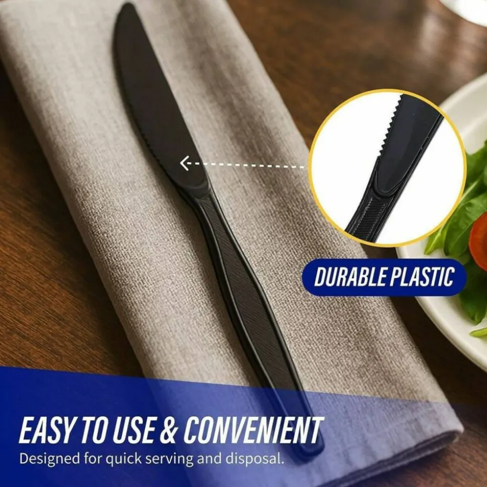 Genuine Joe Heavyweight Knife - 1 Piece(s) - Knife - 1 x Knife - Disposable - Textured - Black - 1000/Carton