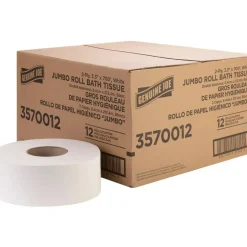 Genuine Joe Jumbo Jr Dispenser Bath Tissue Roll - 2 Ply - 3.30" Width x 700 ft Length - 8.88" Roll Diameter - White - Fiber - 12 / Carton