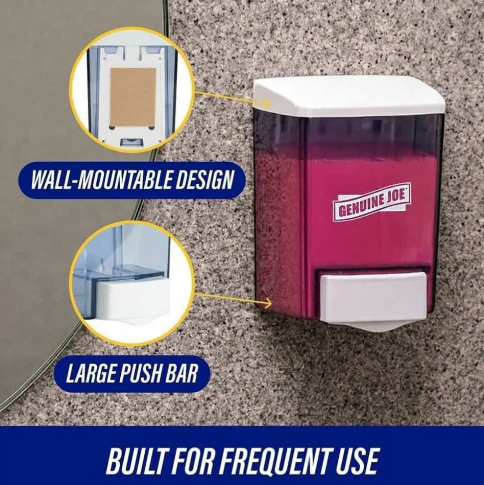 Genuine Joe 30 oz Soap Dispenser - Manual - 30 fl oz Capacity - See-through Tank, Water Resistant, Soft Push - 1Each