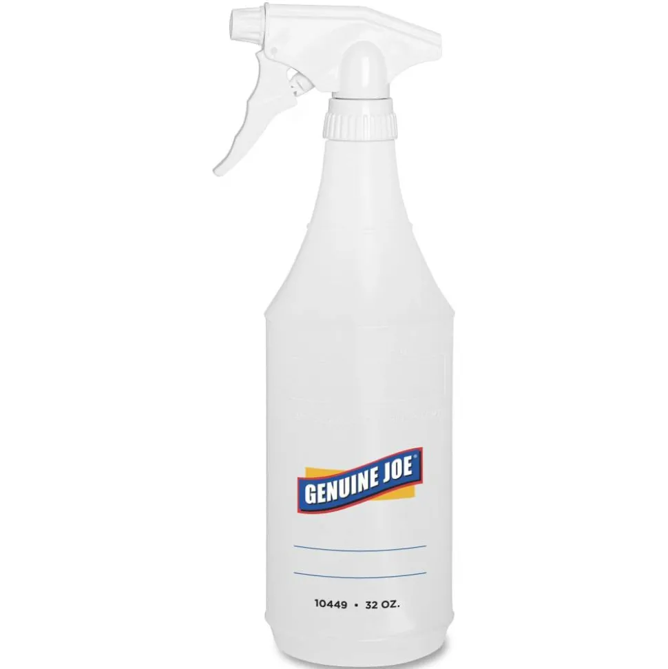 Genuine Joe 32 oz Trigger Spray Bottle - Suitable For Cleaning - Adjustable, Flexible, Graduated - Clear - 2/Pack - 24 / Carton