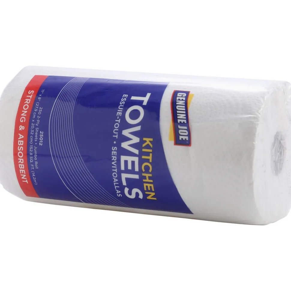 Genuine Joe Paper Towels, 2 Ply, 8" x 11", 250 Sheets/Roll, 12 Rolls