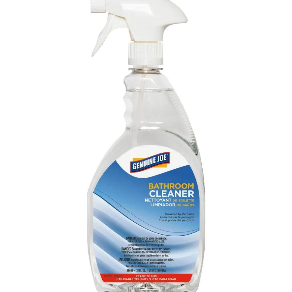 Genuine Joe Peroxide-Powered Bathroom Cleaner - Ready-To-Use - 32 fl oz (1 quart) - Recommended For: Soap Scum Remover - Clear - 1 Each
