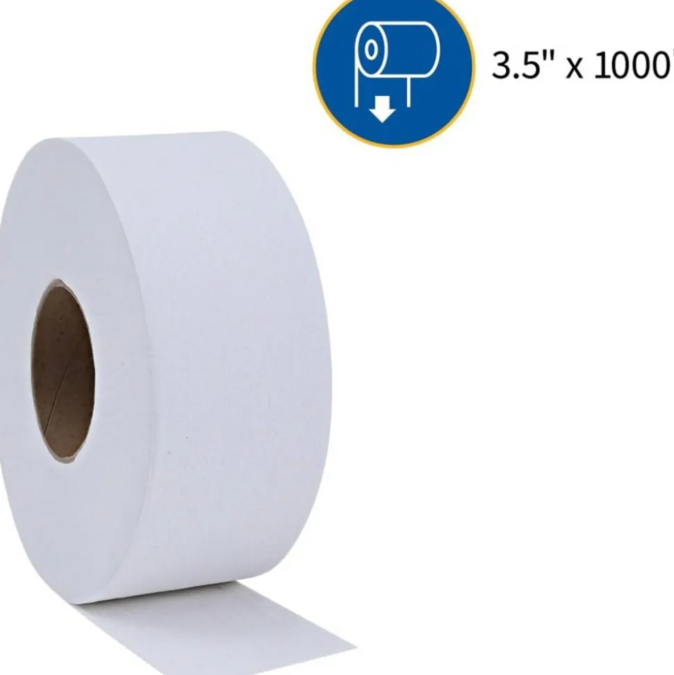 Genuine Joe 2-Ply Embossed Jumbo Roll Toilet Paper, 1000 Sheets Per Roll, Pack Of 8 Rolls