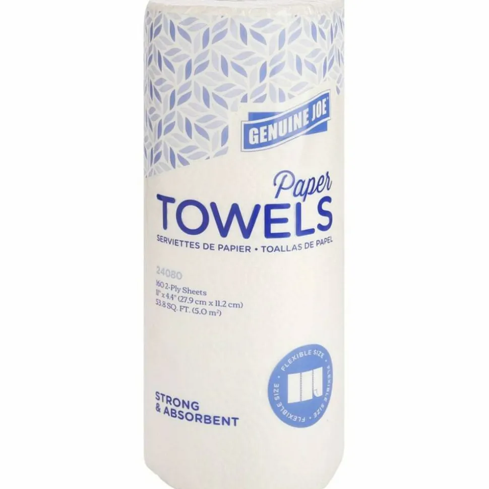 Genuine Joe 2-Ply Household Paper Towels, 100% Recycled, 80 Sheets Per Roll, Pack Of 30 Rolls