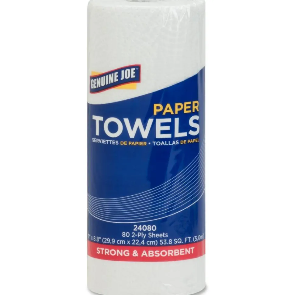 Genuine Joe 2-Ply Household Paper Towels, 100% Recycled, 80 Sheets Per Roll, Pack Of 30 Rolls
