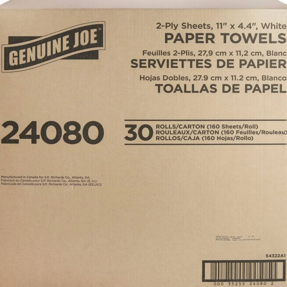 Genuine Joe 2-Ply Household Paper Towels, 100% Recycled, 80 Sheets Per Roll, Pack Of 30 Rolls