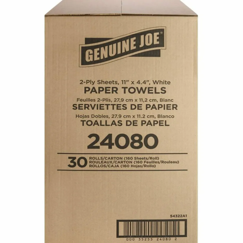 Genuine Joe 2-Ply Household Paper Towels, 100% Recycled, 80 Sheets Per Roll, Pack Of 30 Rolls