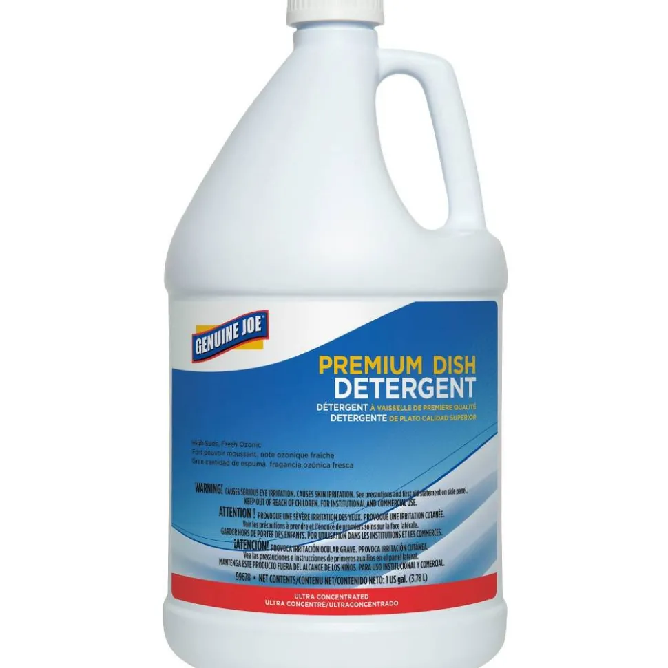 Genuine Joe Premium Dish Detergent - Concentrate - 128 fl oz (4 quart) - Recommended For: Grease Remover - Film-free - Blue - 1 Each
