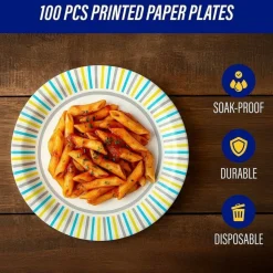 Genuine Joe 10" Printed Paper Plates - Disposable - 10" Diameter - Multi - 125 / Pack