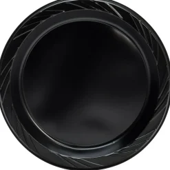 Genuine Joe Round Plastic Black Plates - 125 / Pack - 9" Diameter Plate - Plastic - Serving - Disposable - Black - 500 Piece(s) / Carton