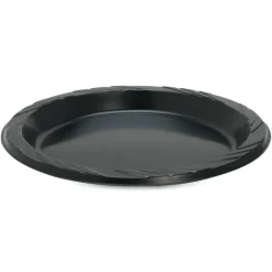 Genuine Joe Round Plastic Black Plates - 125 / Pack - 9
