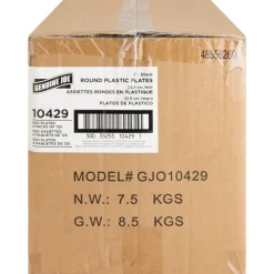 Genuine Joe Round Plastic Black Plates - 125 / Pack - 9