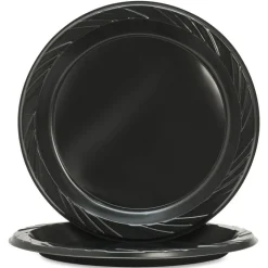 Genuine Joe Round Plastic Black Plates - 125 / Pack - 9