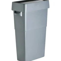 Genuine Joe Space-Saving Waste Container, 23 Gallons, 30" x 16 3/4" x 9 1/2", Gray