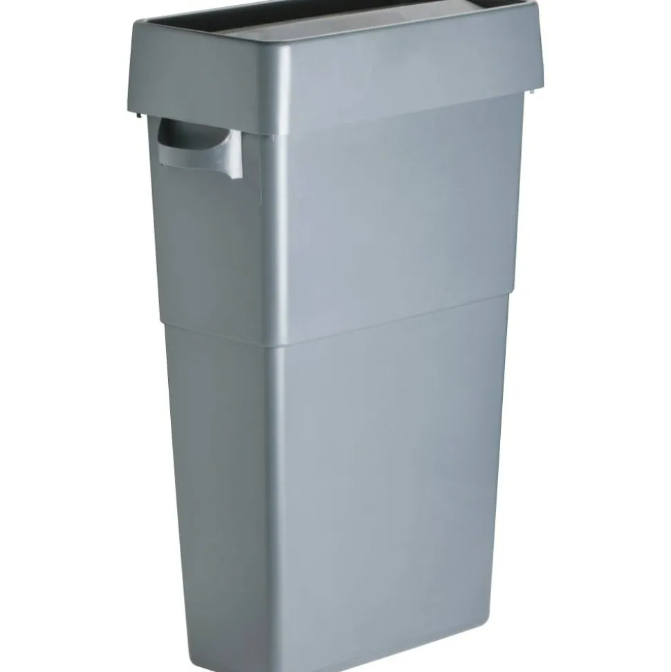 Genuine Joe Space-Saving Waste Container, 23 Gallons, 30" x 16 3/4" x 9 1/2", Gray