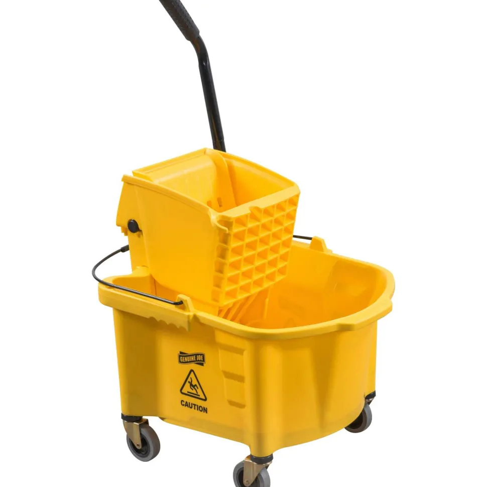 Genuine Joe Splash Guard 26-Quart Mop Bucket/Wringer Combination, Yellow/Black