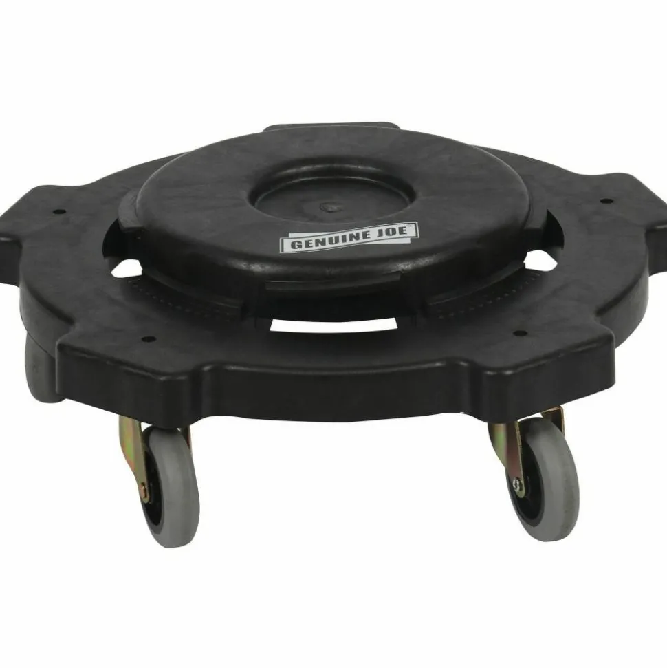 Genuine Joe Trash Receptacle Round Dolly, Black