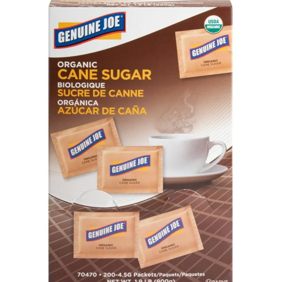 Genuine Joe Turbinado Natural Cane Sugar Packets - 0.159 oz (4.5 g) - Molasses Flavor - Natural Sweetener - 200/Box