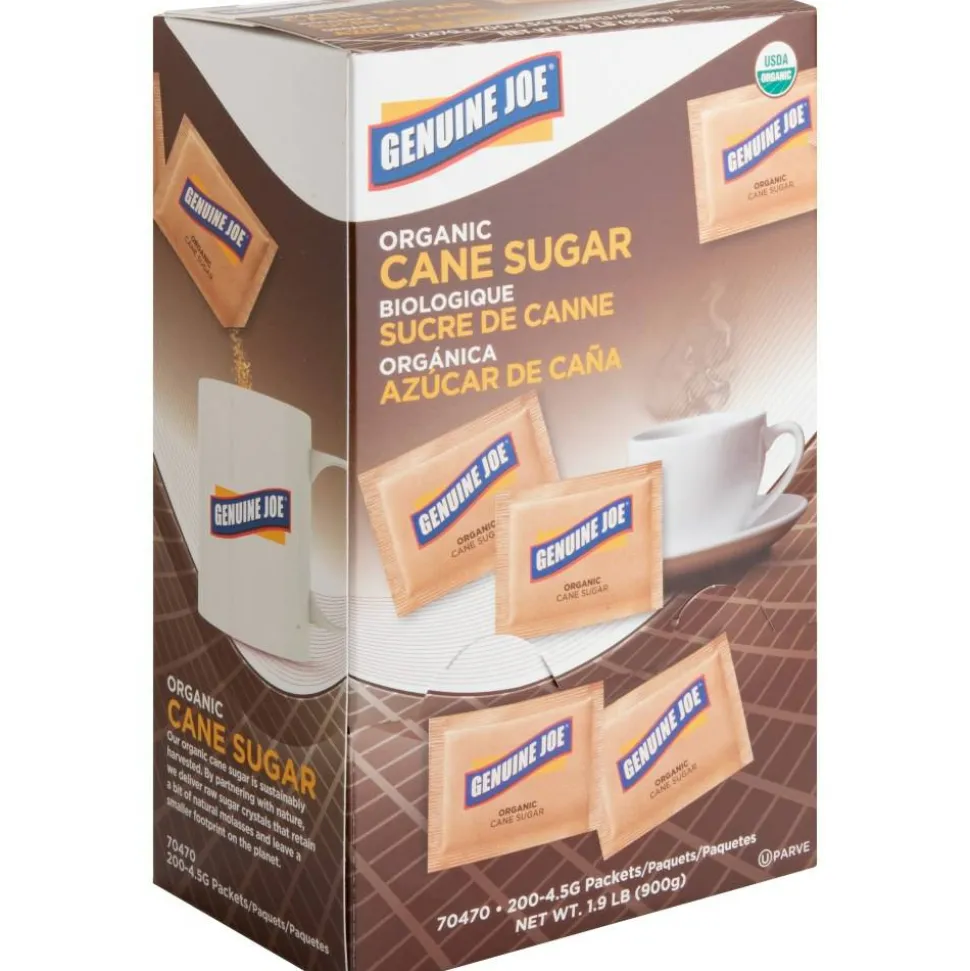 Genuine Joe Turbinado Natural Cane Sugar Packets - 0.159 oz (4.5 g) - Molasses Flavor - Natural Sweetener - 200/Box