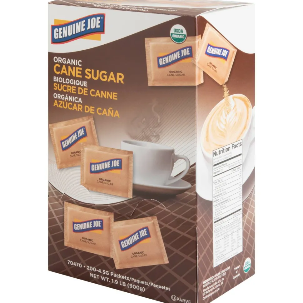 Genuine Joe Turbinado Natural Cane Sugar Packets - 0.159 oz (4.5 g) - Molasses Flavor - Natural Sweetener - 200/Box