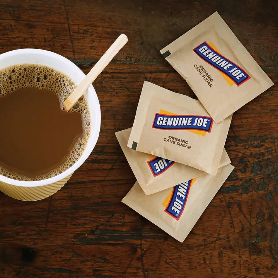 Genuine Joe Turbinado Natural Cane Sugar Packets - 0.159 oz (4.5 g) - Molasses Flavor - Natural Sweetener - 200/Box